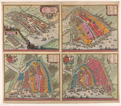 Vier Stadtpläne von Amsterdam von 1400 bis 1612 von Pieter Hendricksz. Schut (possibly)