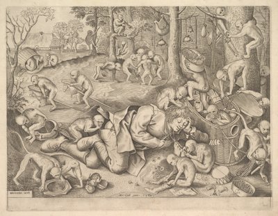 Der Kaufmann, der von Affen beraubt wird, 1562 von Pieter Heyden van der