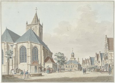 Der Markt in Vlaardingen mit der Kirche und dem Rathaus von Pieter Jan van Liender