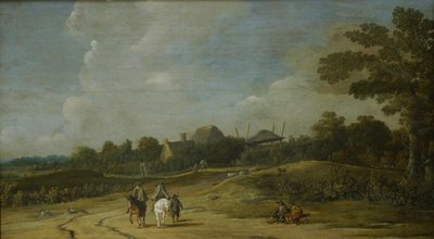 Landschaft mit Reitern auf einem Sandweg von Pieter Jansz. Post