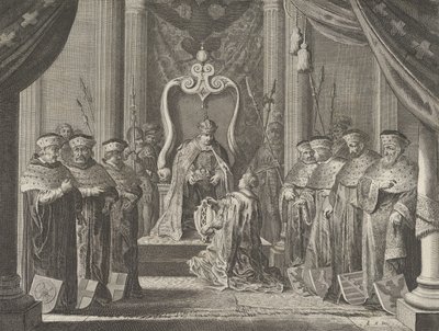 Tafel 8: Kaiser Maximilian II. verleiht dem Wappen von Amsterdam eine Krone, aus Cas..., 1638 von Pieter Nolpe