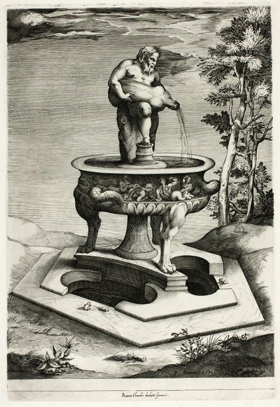 Brunnen mit Silenus im Garten des Cesi-Palastes bei Rom von Pieter Perret