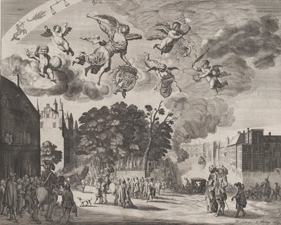 Karl II. betritt Den Haag in einer Kutsche mit dem Mauritshuis rechts, aus 