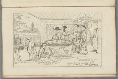 Chinesische Figuren um einen Teetisch von Pieter Schenk (II)