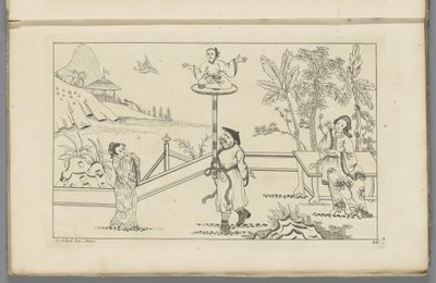 Landschaft mit Figur im Schneidersitz auf einem Podium von Pieter Schenk (II)