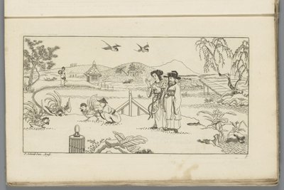 Landschaft mit Zuschauern bei einem Hahnenkampf (Serie) von Pieter Schenk (II)