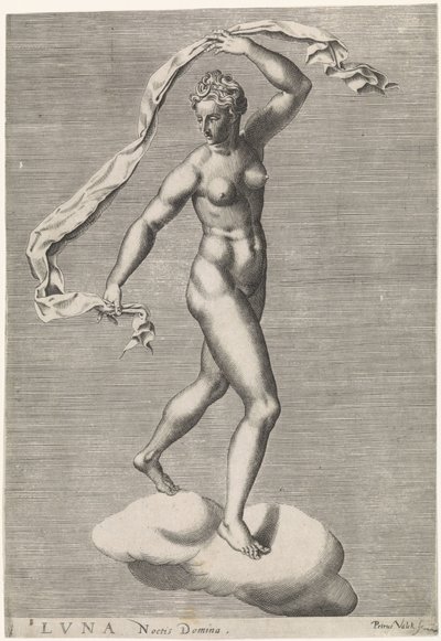 Diana als Luna auf einer Wolke von Pieter Valck
