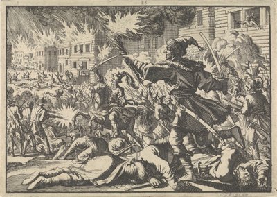 Straßenkämpfe in Moskau zwischen Russen und Polen im Jahr 1611, 1698 von Pieter Van der Aa