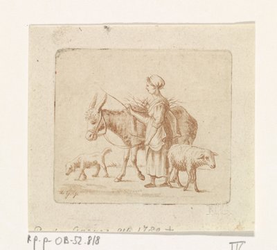 Hirtin mit Maultier, Schaf und Hund von Pieter de Goeje