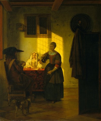 Ein Paar spielt Karten, mit einer Dienerin, ca. 1665-75 von Pieter de Hooch