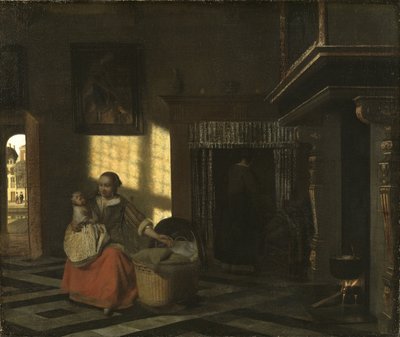 Innenraum mit einer Mutter nahe einer Wiege, von Pieter de Hooch von Pieter de Hooch