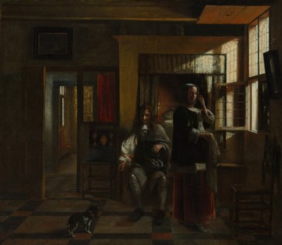 Innenraum mit einem jungen Paar, wahrscheinlich ca. 1662-65 von Pieter de Hooch