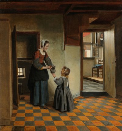 Frau mit Kind in einer Speisekammer von Pieter de Hooch