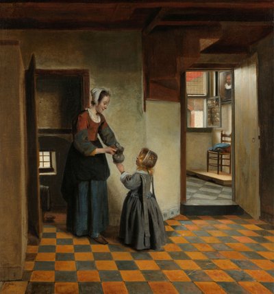 Frau mit Kind in einer Speisekammer, ca. 1656-60 von Pieter de Hooch