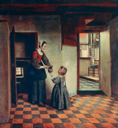 Frau mit Kind in einer Speisekammer, ca. 1660 von Pieter de Hooch