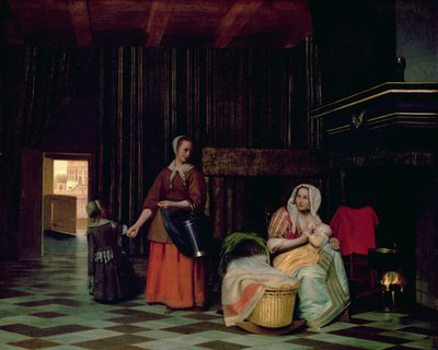 Frau mit Säugling, Dienstmädchen mit Kind von Pieter de Hooch