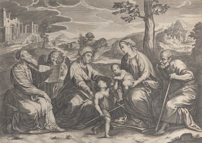 Die Heilige Familie rechts, mit dem kleinen Johannes dem Täufer, Elisabeth, Zacharias, 1631-37 von Pieter de Jode II