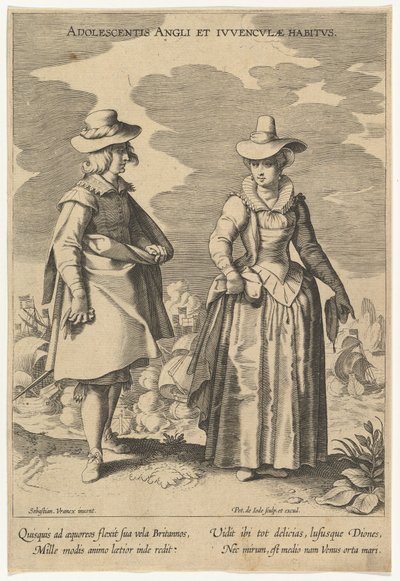 Adolescentis Angli et Iuvenculae Habitus, aus Moden verschiedener Nationen von Pieter de Jode I