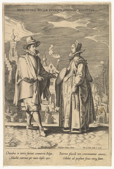 Mercatoris Belgae Eiusque Coniugis Vestitus, aus Moden verschiedener Nationen von Pieter de Jode I