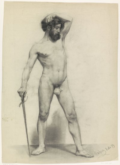 Stehender männlicher Akt mit Schwert, nach rechts von Pieter de Josselin