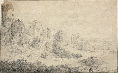 Landschaft mit Ruine und drei Figuren von Pieter de Molijn