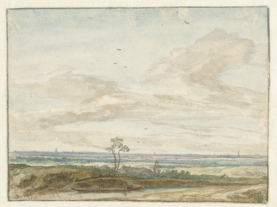 Weite Landschaft mit einem Weg entlang eines Kanals von Pieter de Molijn