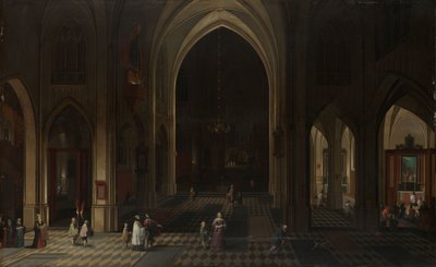Innenraum einer gotischen Kirche bei Nacht, Blick nach Osten von Pieter the Elder Neeffs