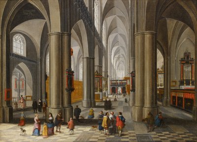 Innenansicht einer Kathedrale mit Figuren von Pieter the Elder Neefs