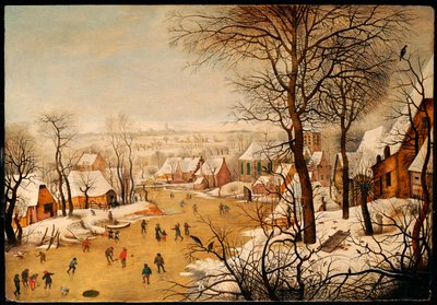 Eine Winterlandschaft mit Schlittschuhläufern und einer Vogelfalle von Pieter Brueghel the Younger