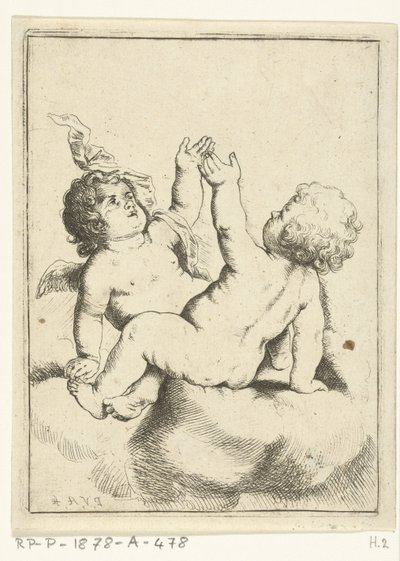 Ein Engel und ein Kind auf einer Wolke von Pieter van Avont