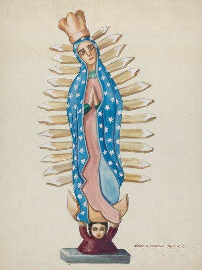 Guadalupe Holz Santo oder Bulto, um 1937 von Pieter van Hanselaere