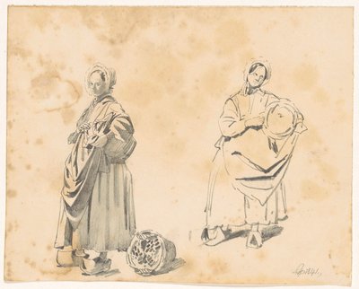 Zwei Studien einer stehenden Frau mit Korb von Pieter van Loon
