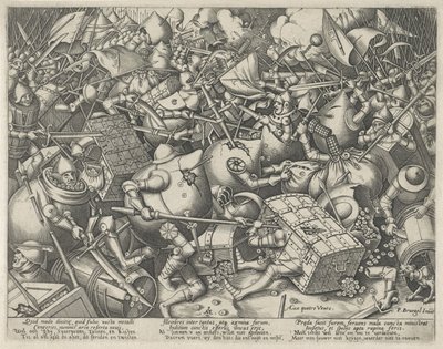 Kampf zwischen den Geldsäcken und den Geldkisten von Pieter van der Heyden