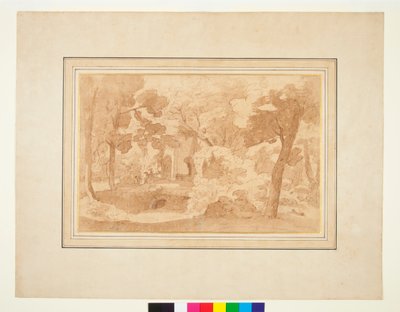 Landschaft mit einem Ruinengebäude zwischen Bäumen von Pietro Testa