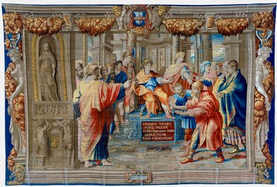 Wandteppich aus dem 17. Jahrhundert, der die Blendung des Zauberers Elima darstellt von Pietro 1579 1669 Fevère