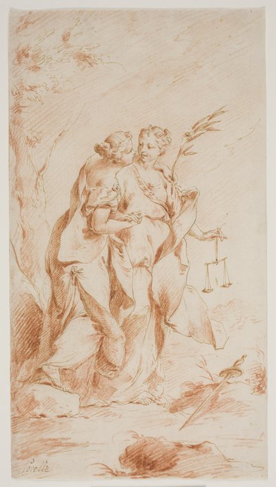 Frieden und Gerechtigkeit umarmen sich von Pietro Antonio Novelli
