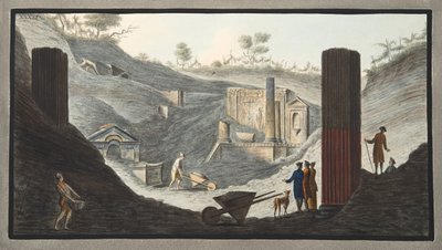 Frühe Ausgrabungen in Herculaneum, bei denen Sir William mit Unterstützung der Monarchen aktiv war, aus 