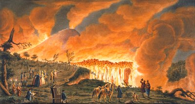 Ansicht von Hamilton, die ihre sizilianischen Majestäten am 11. Mai 1771 eskortieren, um den Lavafluss zu beobachten von Pietro Fabris