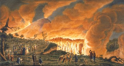Ansicht von Hamilton, der ihre sizilianischen Majestäten am 11. Mai 1771 eskortiert, um den Lavafluss des großen Ausbruchs des Vesuvs zu beobachten, Platte 38 aus 