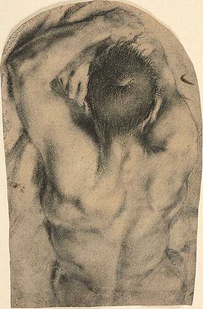 Halbliegender männlicher Akt von hinten gesehen, ca. 1590 von Pietro Faccini
