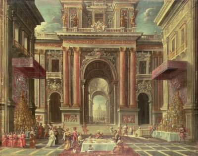 Großartiges Fest im Hof eines Barockpalastes von Pietro Francesco Garoli