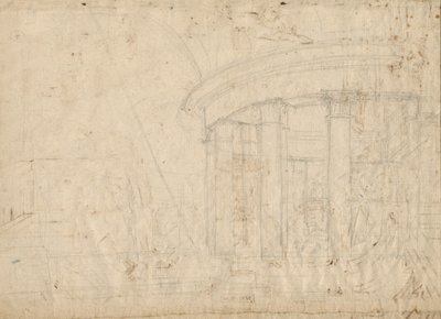 Architektonische Fantasie auf einem Rundtempel mit einem Wandelgang (verso) von Pietro Gonzaga