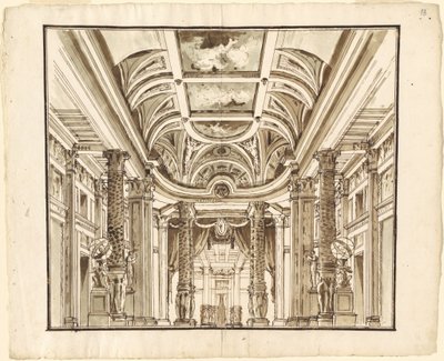 Fantasie einer großen Halle mit Korbgeflecht-Säulen von Pietro Gonzaga