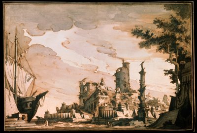 See-Hafen, Bühnenbild für ein Theaterstück, 1818 von Pietro Gonzaga