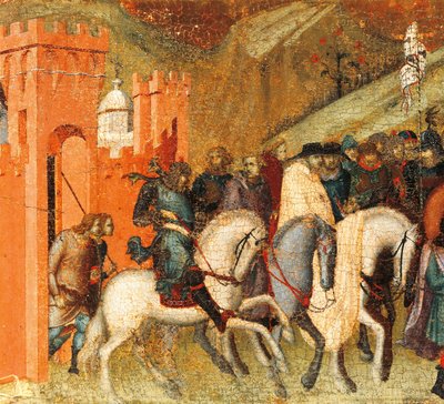 Erste Karmeliten-Eremiten im Frühling des Elias, Detail aus der Predella des Altars für Carmine, Pietro Lorenzetti von Pietro Lorenzetti