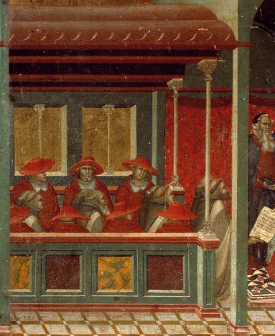 Honorius III. genehmigt die Karmelitenregel (Detail) von Pietro Lorenzetti