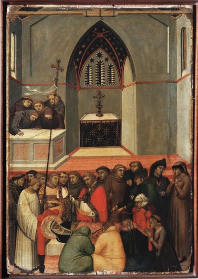 Der unversehrte Leichnam der Heiligen Demut (Polyptychon des Lebens der Heiligen Demut) von Pietro Lorenzetti
