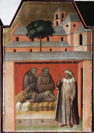 Der Heilige bringt Ziegel für den Bau eines neuen Klosters in Florenz (Detail) von Pietro Lorenzetti