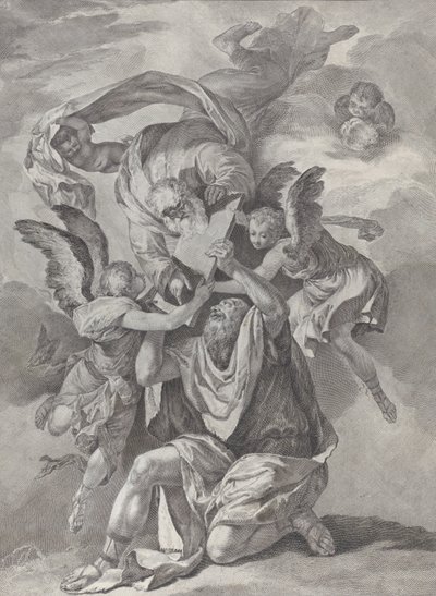 Moses empfängt die Gesetzestafeln von Gott, der vom Himmel herabsteigt, ca. 1730-39 von Pietro Monaco