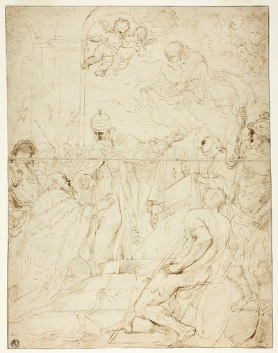 Heiliger erscheint Herrscher (recto); Fliegender Putto (verso) von Pietro Novelli